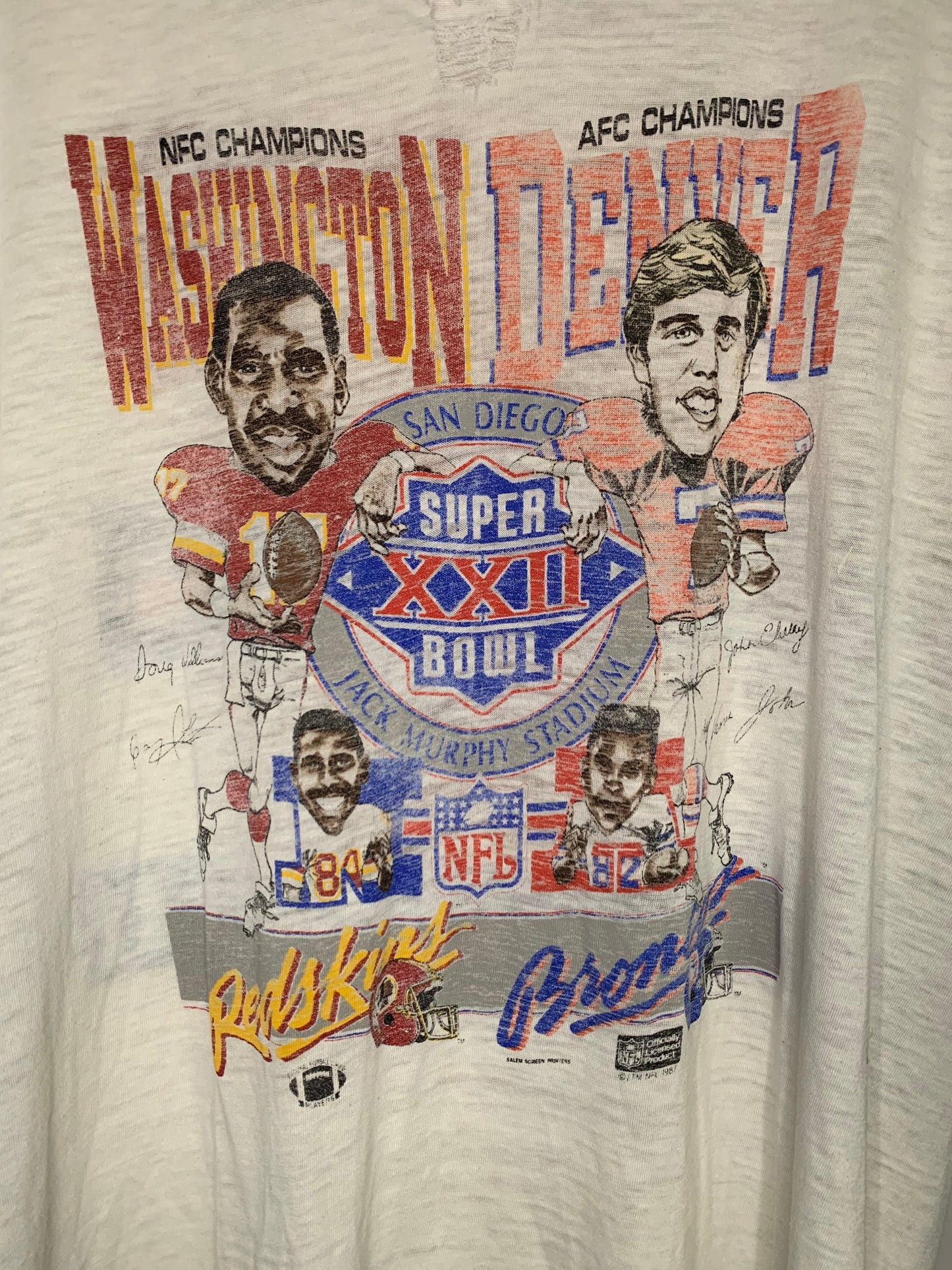 Super Rare 1987 NFL Licensed Super Bowl XXII A.O.P Denver vs Washington Champs Shirt (Sz S/M)