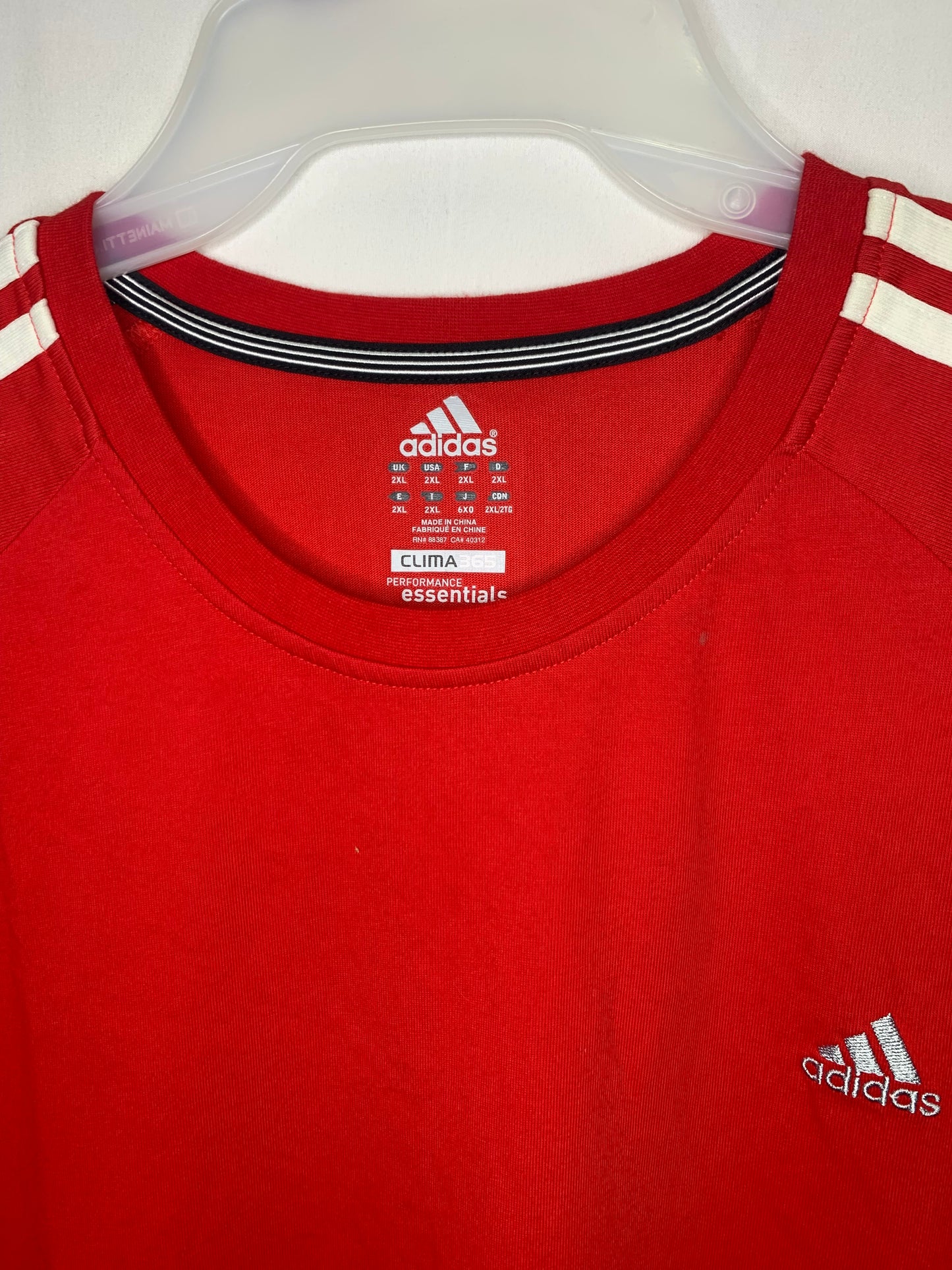 NWT - Adidas Clima365 Performance Essentials - 3 stripe Red Sports Top (Sz XXL)