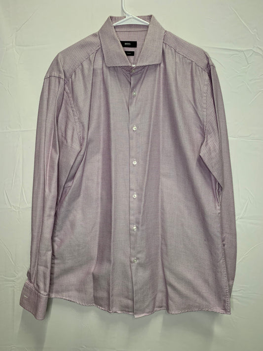 Hugo Boss Designer Slim Fit Spread Collar Long Sleeve Button Down Dress Shirt (Sz 17.5/44)