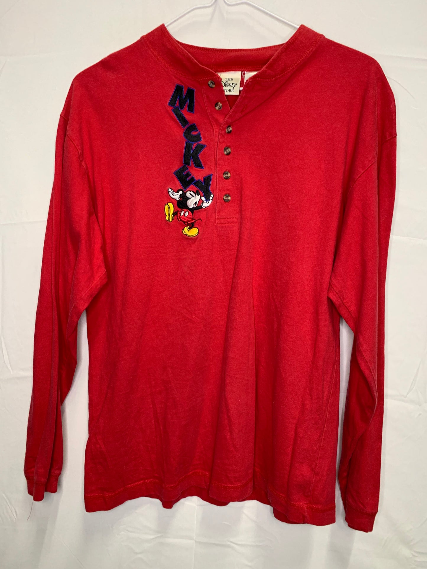 Vintage The Disney Store Long Sleeve Embroidered Mickey Mouse Block Lettering (Sz Medium)