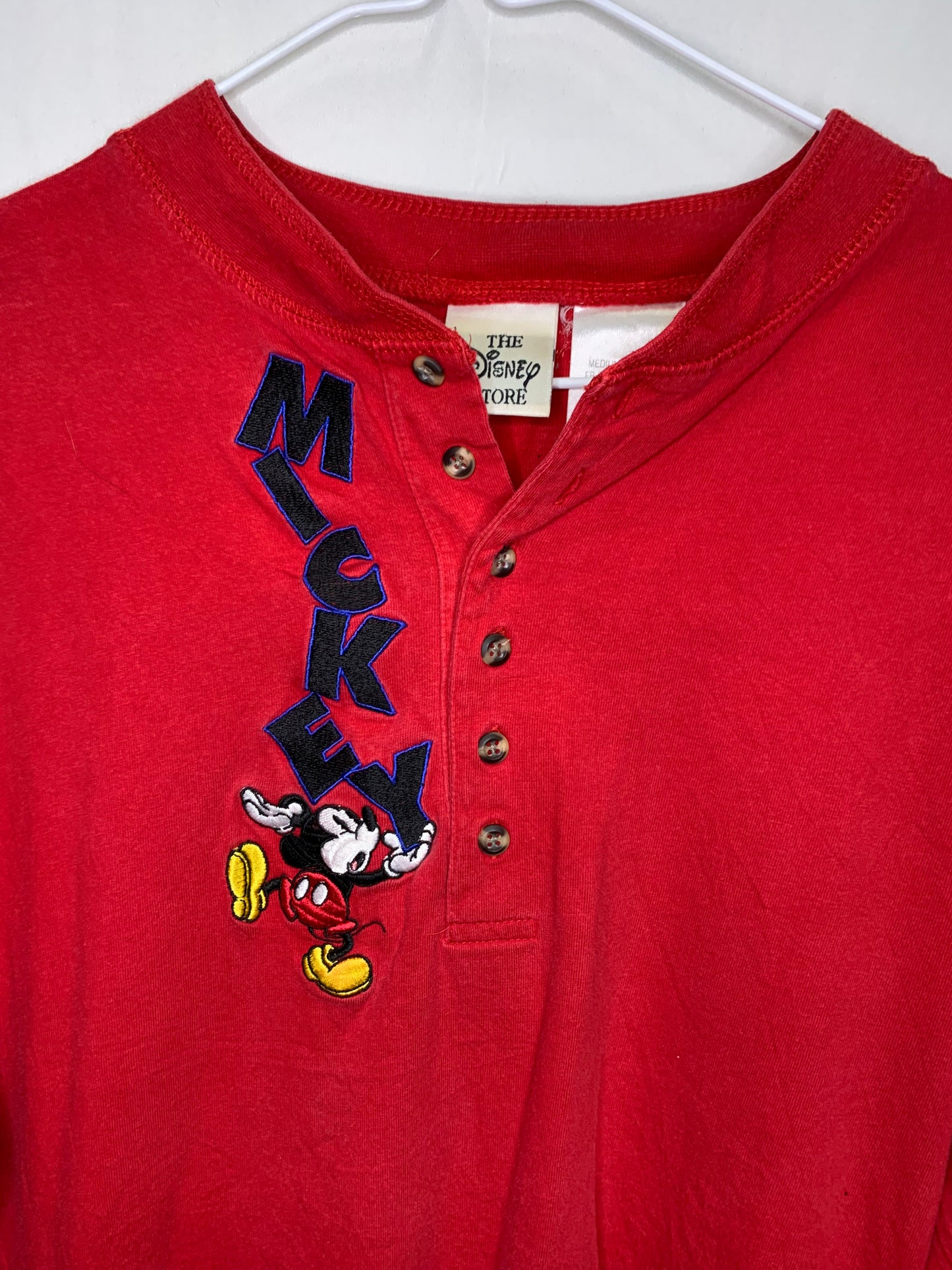 Vintage The Disney Store Long Sleeve Embroidered Mickey Mouse Block Lettering (Sz Medium)