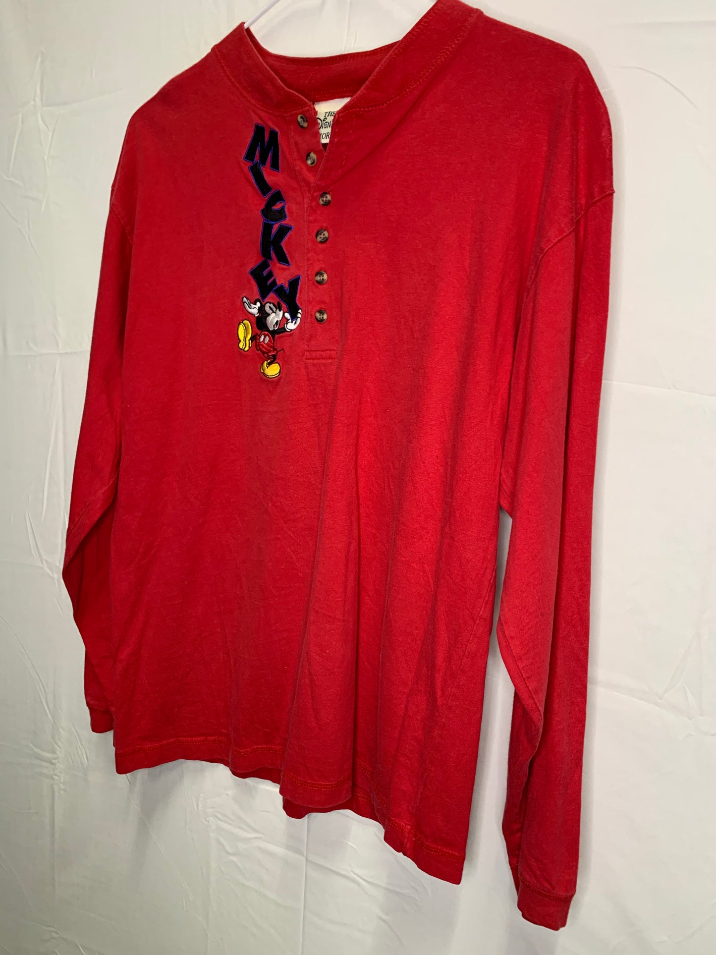 Vintage The Disney Store Long Sleeve Embroidered Mickey Mouse Block Lettering (Sz Medium)