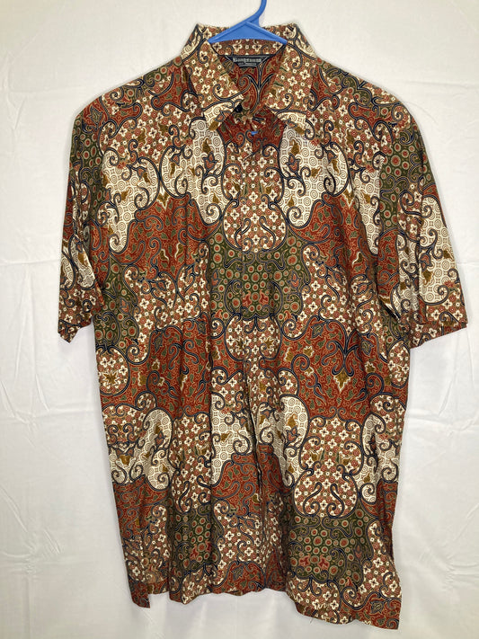 Bangsawan Mens Beautiful Art Print Button Down Short Sleeve Shirt (Sz Large)