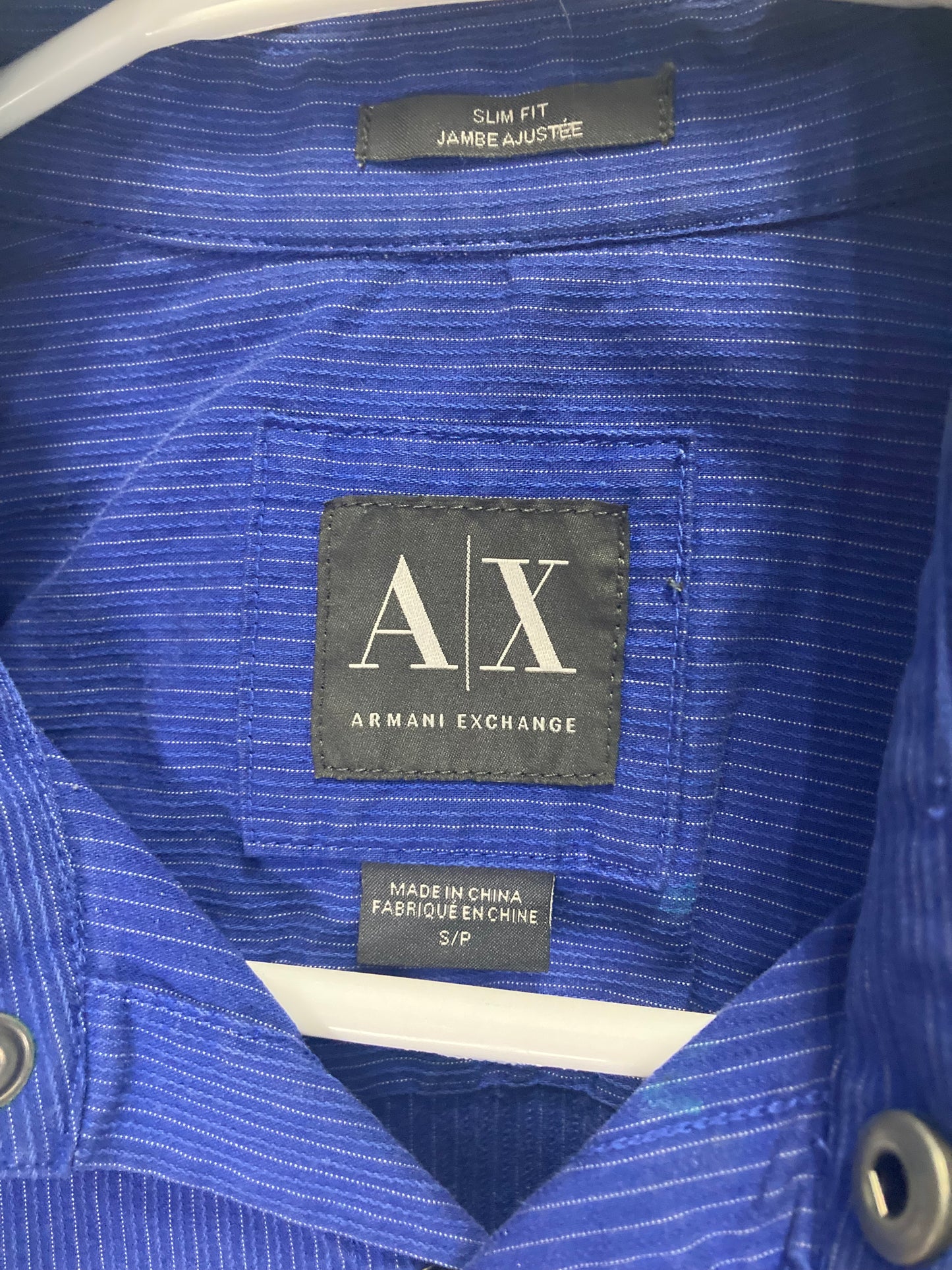 Armani Exchange Slim Fit All Blue (faintly stripped) Designer Button Down (Sz Small)