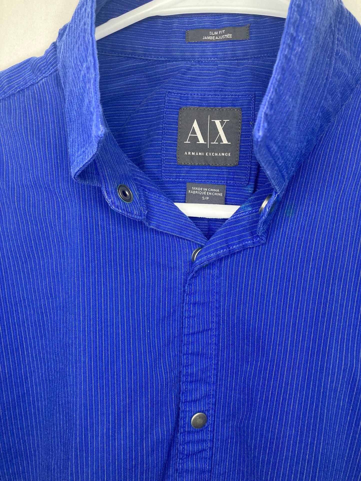 Armani Exchange Slim Fit All Blue (faintly stripped) Designer Button Down (Sz Small)