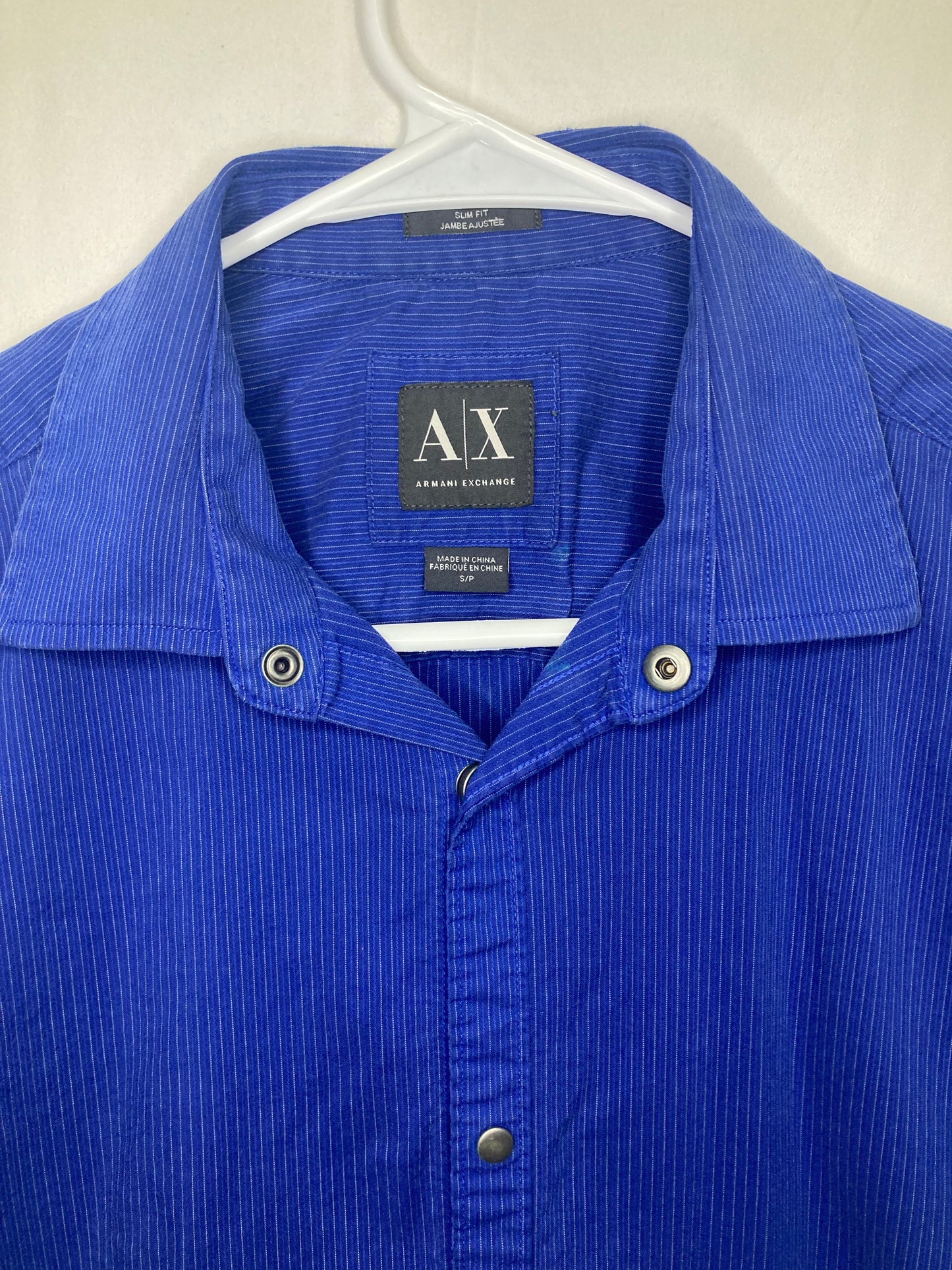 Armani Exchange Slim Fit All Blue (faintly stripped) Designer Button Down (Sz Small)