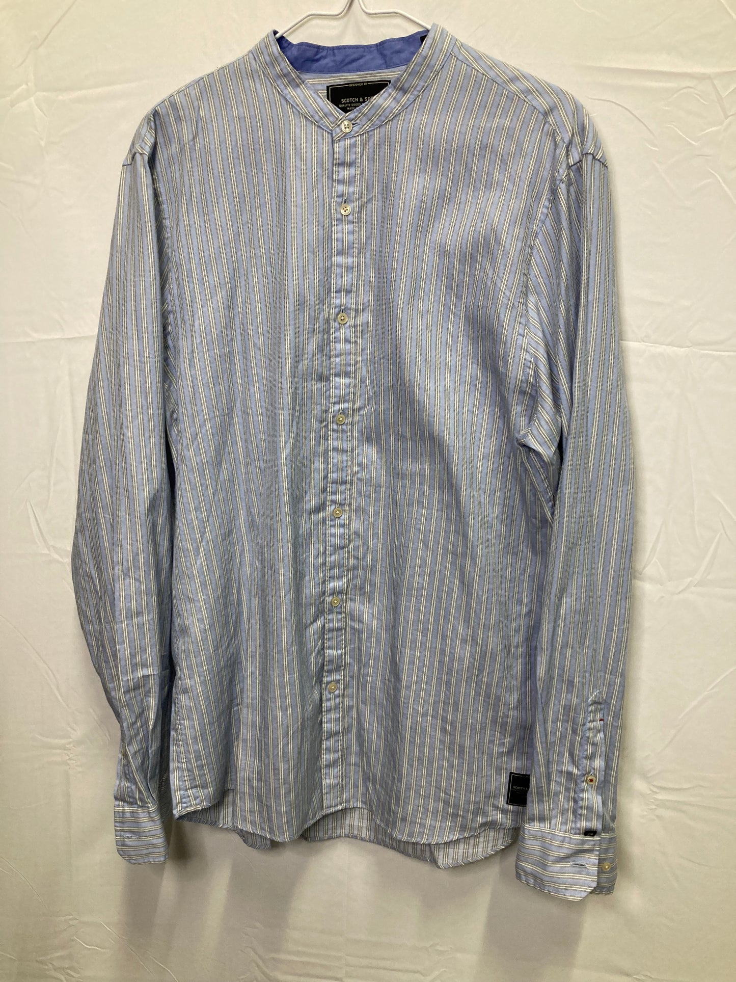 Scotch & Soda Designer Relaxed Fit Collarless Button Down Long Sleeve Dress Shirt (Sz Large)