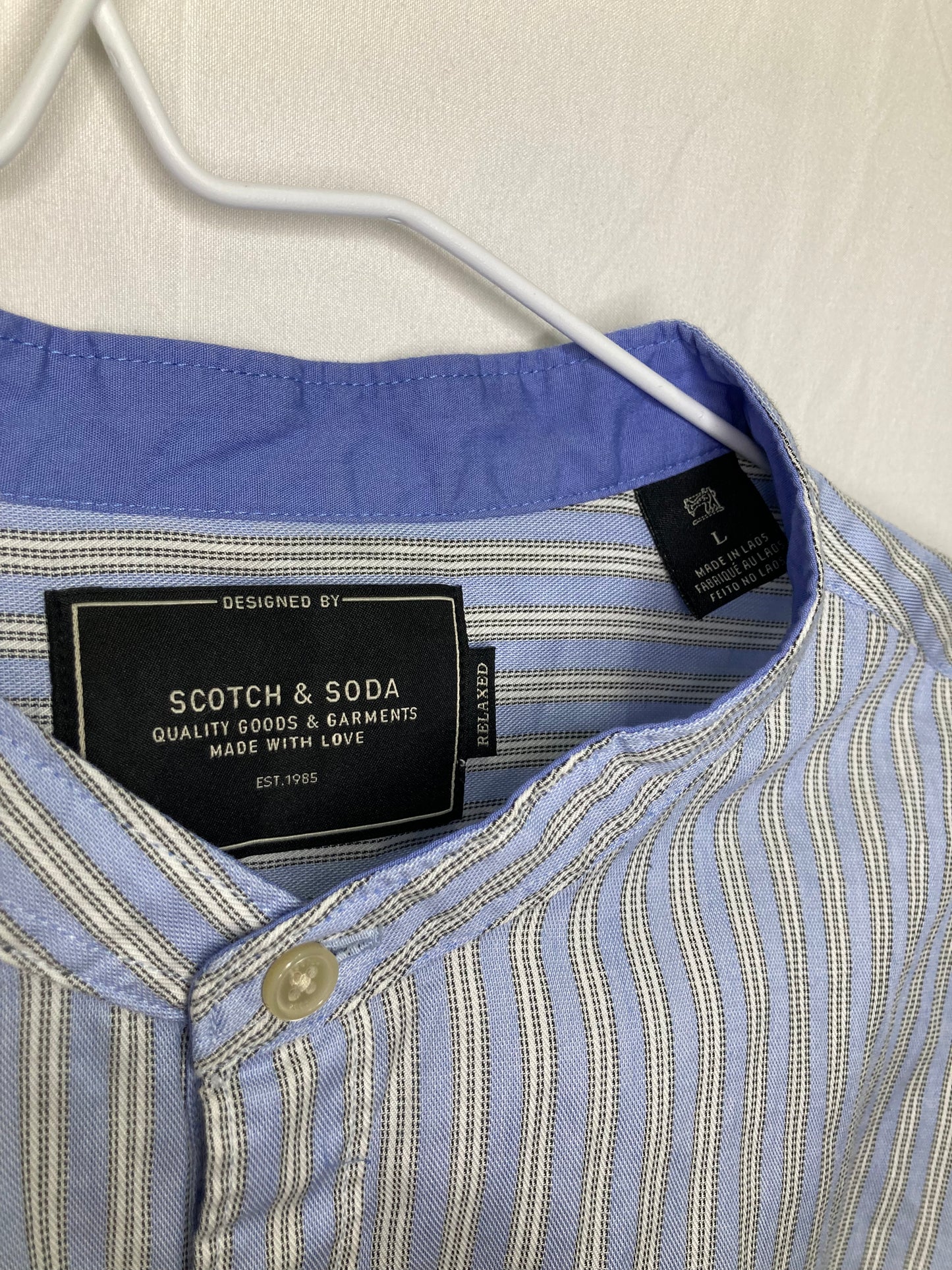 Scotch & Soda Designer Relaxed Fit Collarless Button Down Long Sleeve Dress Shirt (Sz Large)