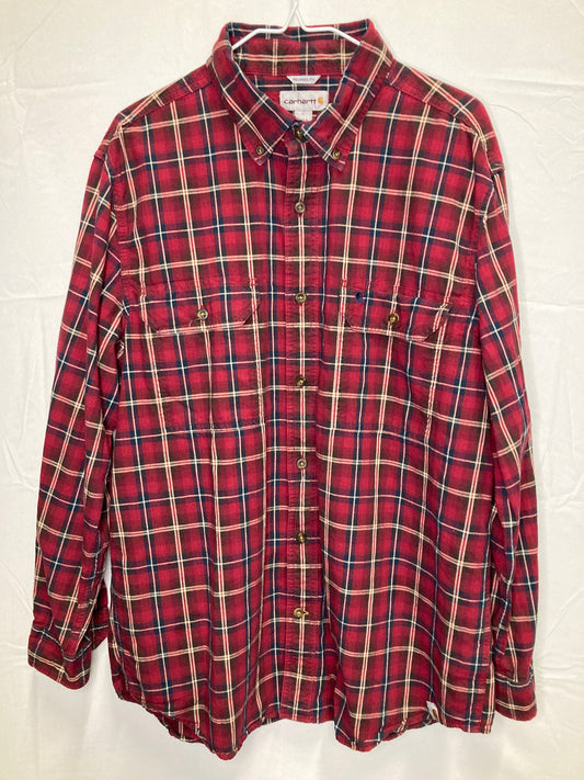 Carhartt Relaxed Fit Red Plaid Long Sleeve Twill Button Down (Sz Large)